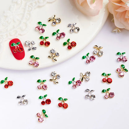 20pcs/bag 3D Cherry Nail Charms Red & Pink Cherry Nail Rhinestone Nail Gems Nail Glitter Stud Fruit Nail Slices for Nail Jewelry