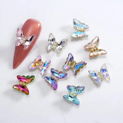 10Pcs AB Crystal Butterfly Rhinestone 12X10mm Flatback Shining Diamond Nail Jewelry 3D Aurora Symphony Butterfly Nail Art Charms