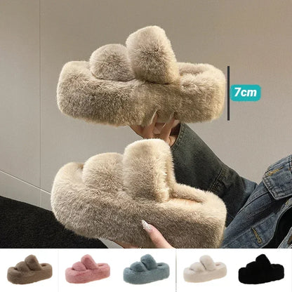 Woman Furry Ladies Fur Luxury Fluffy Plush Slipper House Soft Fuzzy Platform Indoor Casual Winter Home Warm High Heels Female