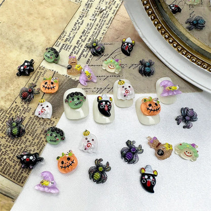 20pcs 3D Cartoon Resin Angel Ghost Tombstone Nail Art Charms Funny Pumpkin Monster Halloween Series Festival Nail Decoration DIY