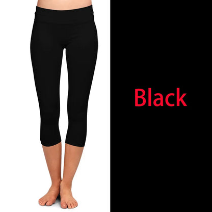 LETSFIND High Quaility Milk Silk Women High Waist Fitness Capri Leggings Solid Black Elastic Soft Slim Mid-Calf Pants