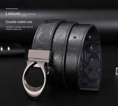 Fashion Light Luxury C-Headed Men's Double Sided Belt Cowhide Embossed Belt Business Belt Printing Daily Matching Jeans Belt