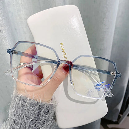 Fashion Anti Blue Light Glasses Ultra-Light Transparent Korean Gradient Big Square Frame Men Women Eye Protection Spectacles