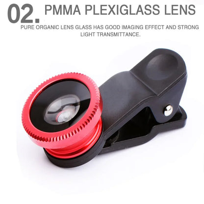 3in1 Fisheye Lens Wide Angle Micro Camera Lens for iPhone Samsung Xiaomi Zoom Fish Eye Len for Smartphone Lenses with Phone Clip