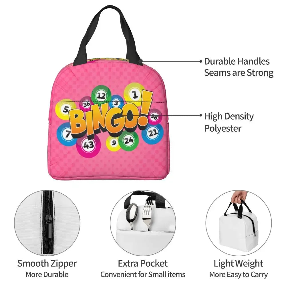 Hot Game Bingo Lunch Bag Leakproof Cooler Thermal Insulated Lunch Box For Women Kids School Beach Camping Travel Food Tote Bags