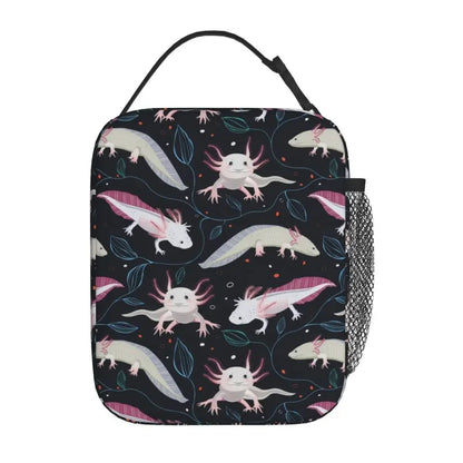 Axolotl In Pocket Insulated Lunch Bags for Women Amphibian Exotic Animal Resuable Thermal Cooler Bento Box Kids School Children