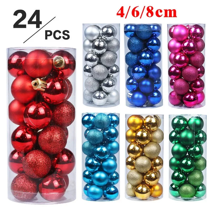 24/pcs 8CM Christmas Ball Ornaments Set Painted Plastics Christmas Tree Pendant Decoration Christmas Decoration Accessories