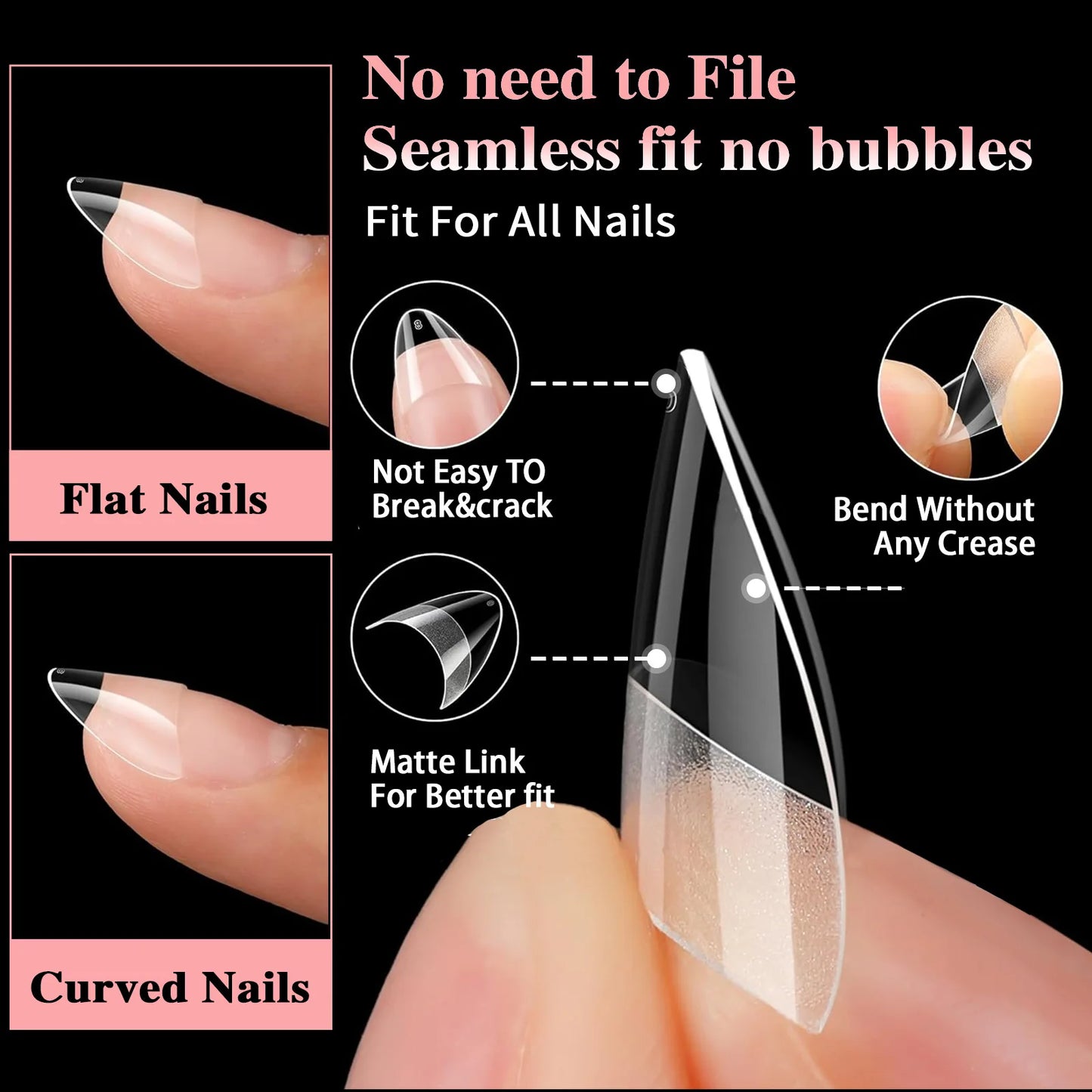 600pcs/Boxed Ultra Short French False Press On Acrylic Nails Tips Almond Square Traceless Manicure Salon Home DIY Fake Nail