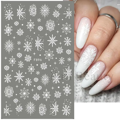 3D Snowflake Nail Art Decals White Christmas Designs Self Adhesive Stickers New Year Winter Gel Foils Sliders Decorations LAF895