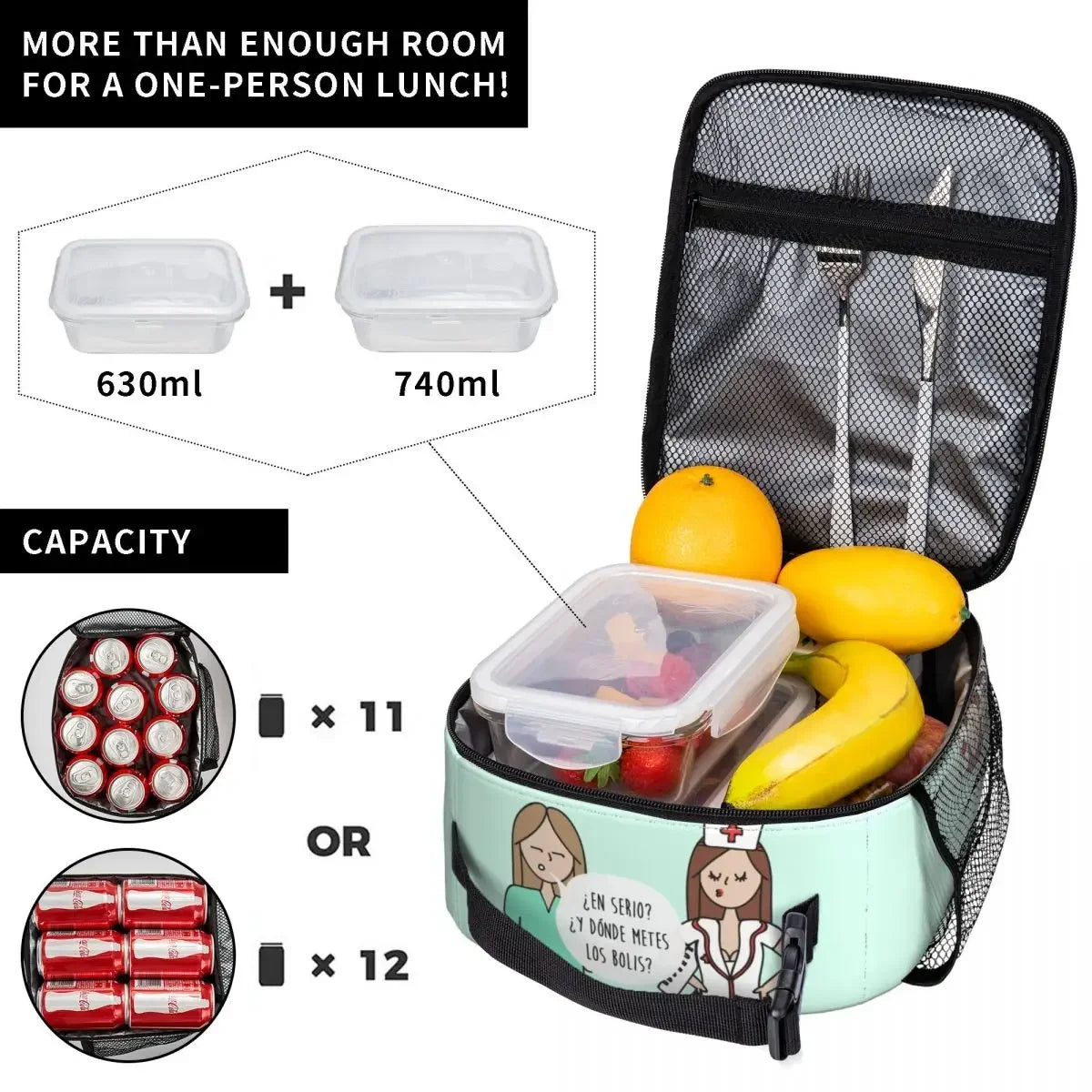 Cartoon Ladies Nurse Doctor Printed Portable Lunch Box for Women Multifunction Cooler Thermal Food Insulated Lunch Bag