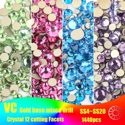 SS4-SS20 Mix Size Clear Crystal Non HotFix Gold FlatBack Rhinestones Decorations DIY Glitter Stones 3D Nail Art Accessories