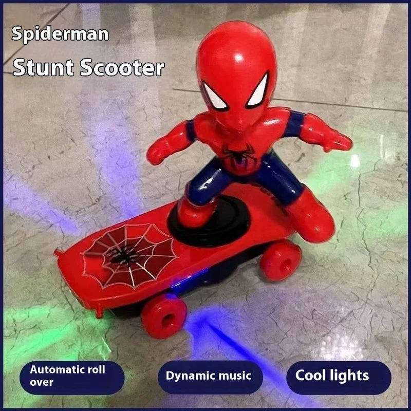 Hot The Avengers Spiderman Automatic Flip Rotation Skateboard Acousto-Optic Car Electric Music Stunt Scooters Toys Birthday Gift