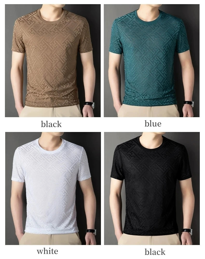 Summer fashion brand high-quality short sleeve men's round neck top exquisite jacquard design comfortable casual T-shirt