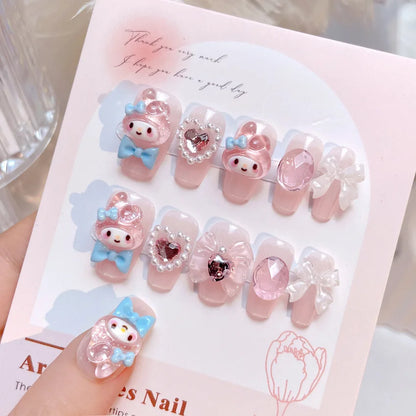 Sanrio False Nail Kawaii 24pcs Melody Accessories Press on Nails Patch Detachable Nail Tips Manicure Jewelry Schoolgirl Gift