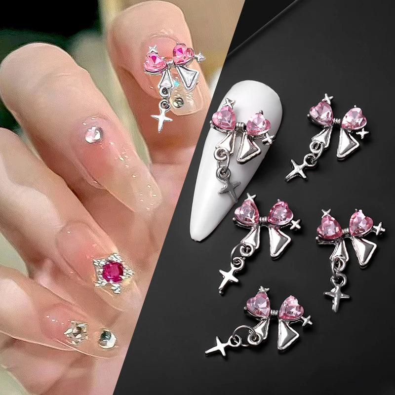 5Pcs Shiny 3D Aolly Nail Decorations Pink Heart Butterfly Star Rhinestones DIY Nail Art Charms Nail Jewelry Manicure Supply