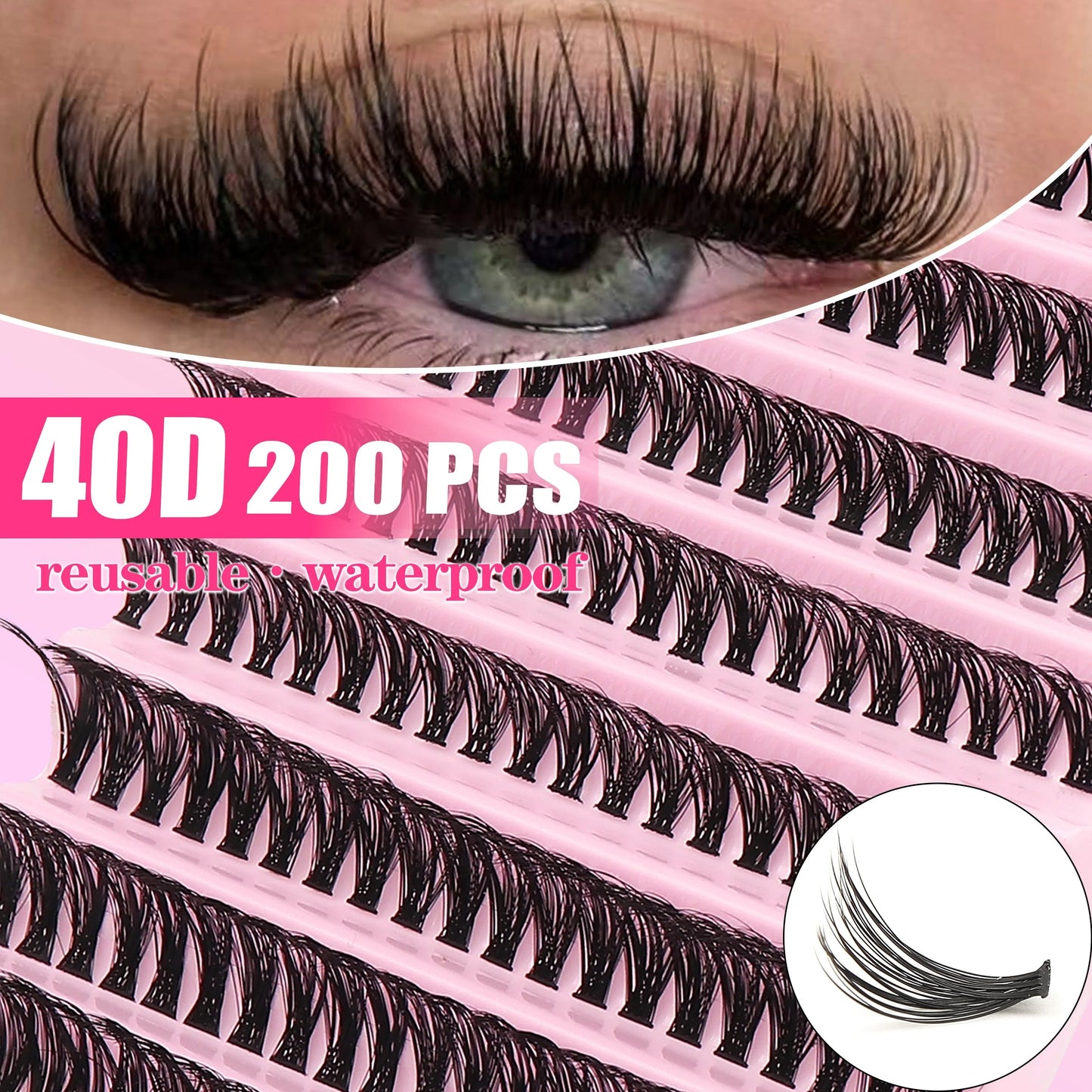 200pcs 30D Cluster False Eyelashes Set, DIY Eyelash Extensions, 0.05mm Thickness, D Curl, Mixed Lengths 8-16mm,