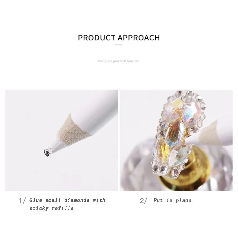 20/5Pcs Rhinestone Picker Dotting Pencil White Wax Pen for Picking Up Stones Crystal Bead Applicator Nail Art Decoration Tools