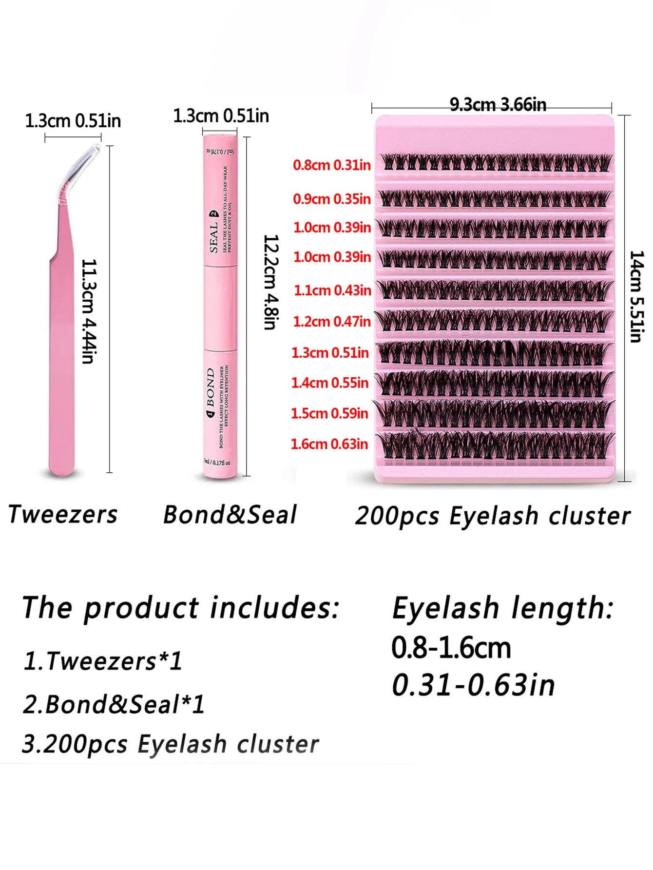 DIY Eyelash Extension Kit 200pcs Individual Lashes Cluster 80D, 8-16mm Mix Lash Clusters with Lash Bond and Seal and Tweezers