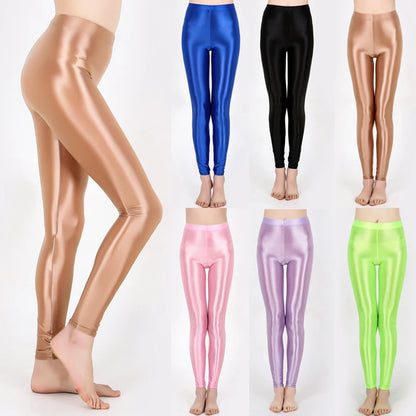 Hot Sale Women'S Shiny Leggings Women'S Solid Color Seamless Skinny Thin Full Ankle Length Leggings Stretch Pants Trousers