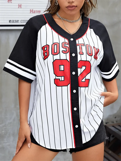 Boston 92 New York Baseball Tshirt Women Fashion Trend Button Streetwear Sport Top Men Casual Training Tee Baseball Jersey