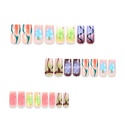 24Pc Colorful Dyeing False Nails Fashion Fake Nail with Love 3D Design Detachable Coffin Full Cover Press on Nails Tips Manicure