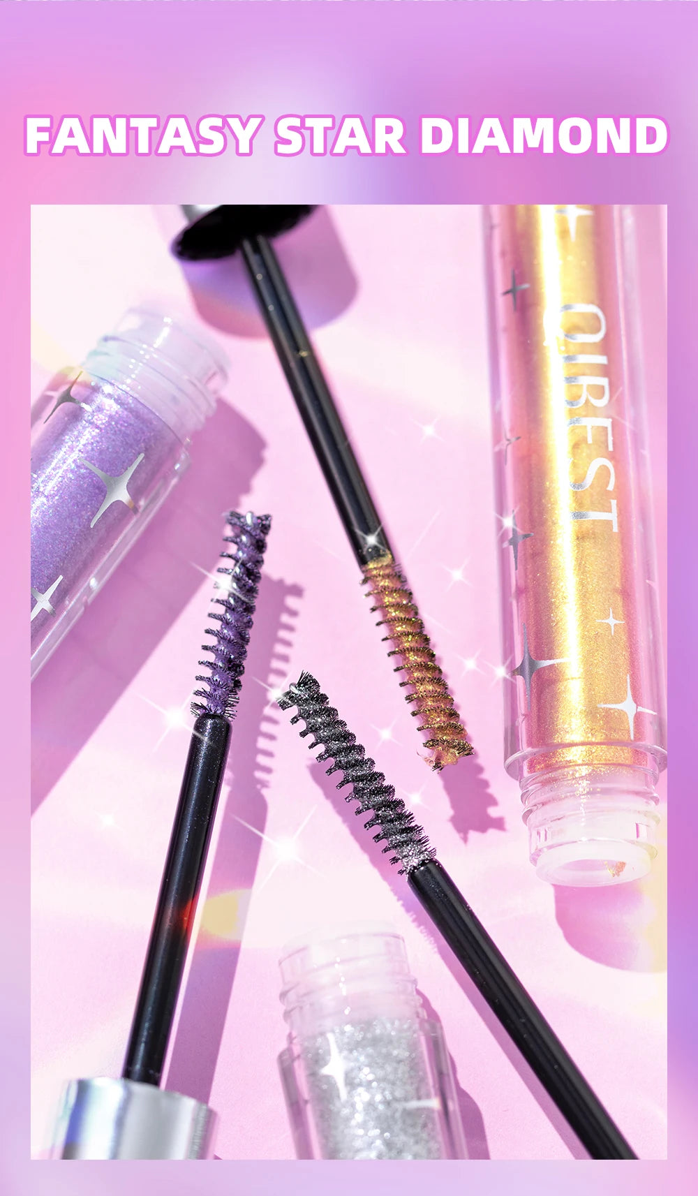 Violet Glitter Lash Mascara Diamond Mascara Thick Shiny Eyelash Curling Extension Makeup Waterproof Fast Dry Sequins Eye Black