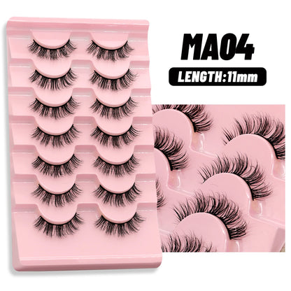 GROINNEYA 5/7 pairs Eyelashes  Manga Lashes  Natural False Lashes Fluffy Soft Cross  Fairy Little Devil Lashes Extension Makeup