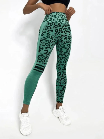 Women Leopard Seamless Yoga Pants High Waist Lifting Hip Honey Peach Hip Fitness Pants Yoga Suit Tight Running Sports Pants