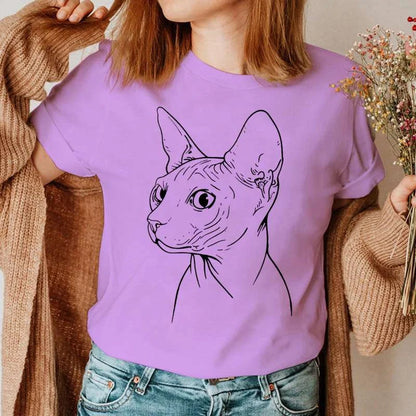 Summer Shirt Casual Clothing Graphic T Shirt Short Sleeve Women Sphinx Cat Fashion Clothes Tee T-shirt Female Tops Camisas Mujer