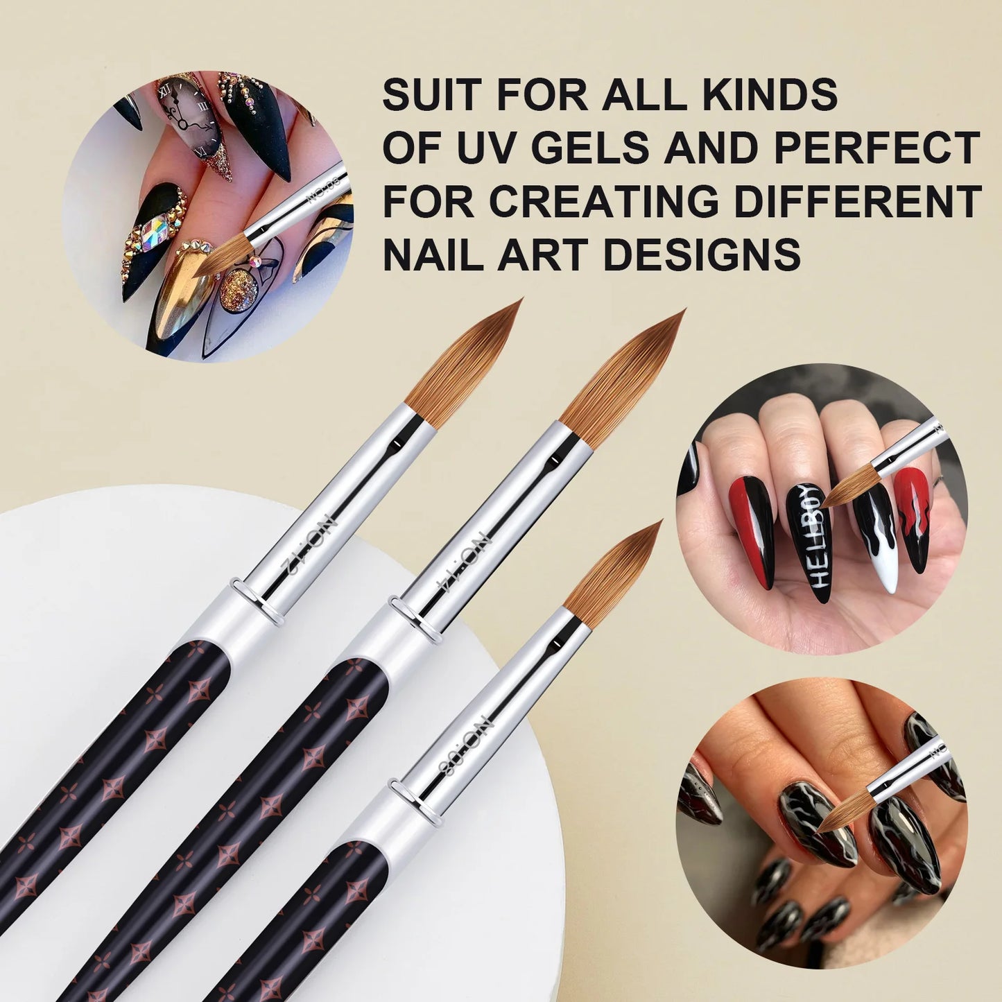 2PC Nail Acrylic Brush 100%Kolinsky Sable Acrylic Brush UV Gel Carving Pen Brush Liquid Powder DIY Nail Drawing Nail Art Brushes