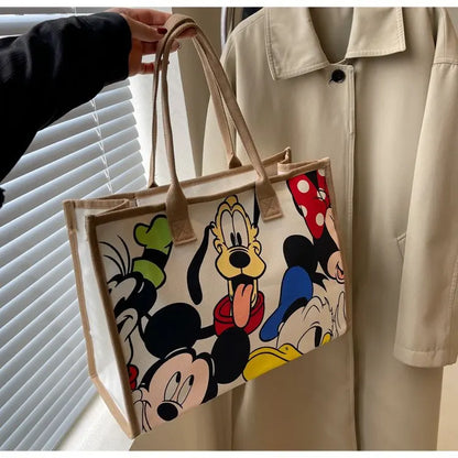 Disney Mickey Cartoon Cute Canvas Shoulder Bag Large Capacity Tote Bag Women's Fashion Mummy Bag Leisure Travel