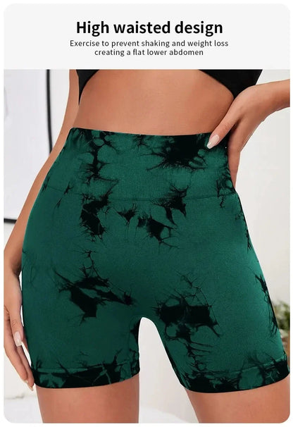 Women's fitness high waist high hip tie dye sweatpants, stretchy and comfortable training running yoga sports short style