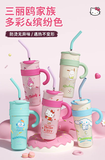 Sanrio Insulated Water Bottle Hello Kitty Cute Figure Large Capacity Straw Thermos700ml  Cup My Melody Cartoon kids Cup Gifts