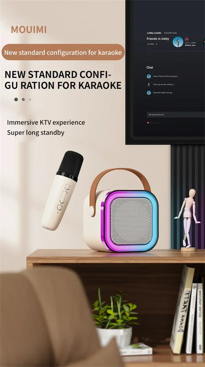 Bluetooth K12 Karaoke Machine Portable 5.3 PA Speaker System with 2 Wireless Microphones Home Family Singing Children's Gifts