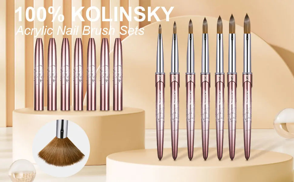 Kolinsky Acrylic Nail Brush Kolinsky Hair Bristles Round Shaped Handle Acrylic Brush Nail Brushes for Acrylic Application Nailar