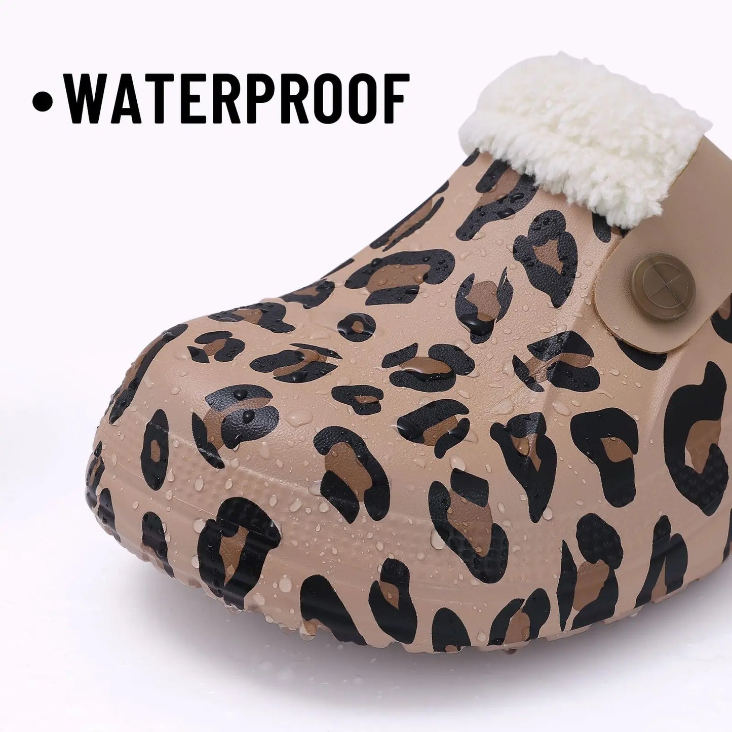 Bebealy Casual Women Garden Shoes Warm Fluffy Men Slippers Winter Waterproof Outdoor Antiskid Slippers Classic Leopard Slippers