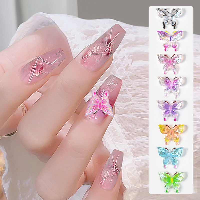 30Pcs Luminous Butterfly Nail Charms Glow In The Dark Parts 5D Nail Art Manicure Accessories Nail Decoration Supplies