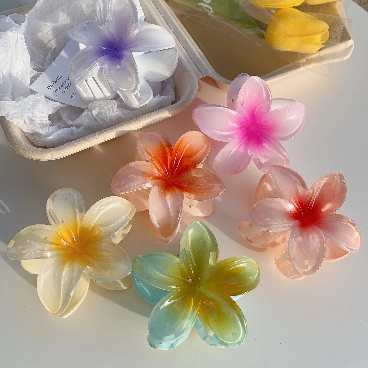 Hawaiian Flower Hair Claw Clips Large Claw for Thick/Thin Hairpins for Women Girls Barrettes Beach Summer Hair Accessories Gifts