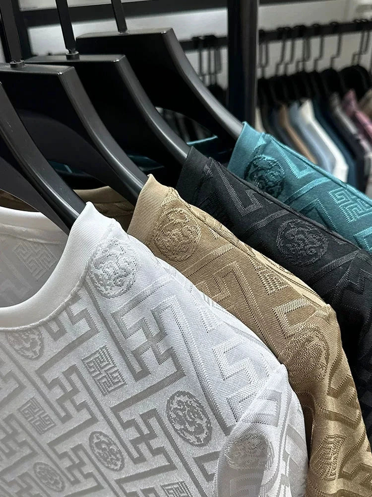 Summer fashion brand high-quality short sleeve men's round neck top exquisite jacquard design comfortable casual T-shirt