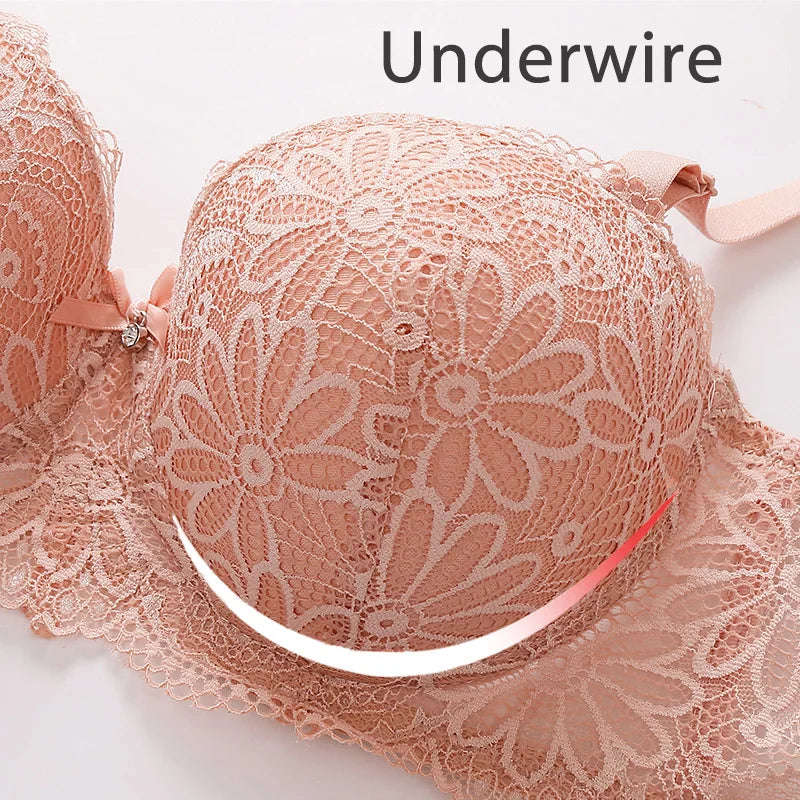 Lace Bra for Women Big Cup 1/2 Sexy Floral Underwire Underwear Ladies Push Up Thin Bra Half Cup 36-42C Black Gather Brassiere