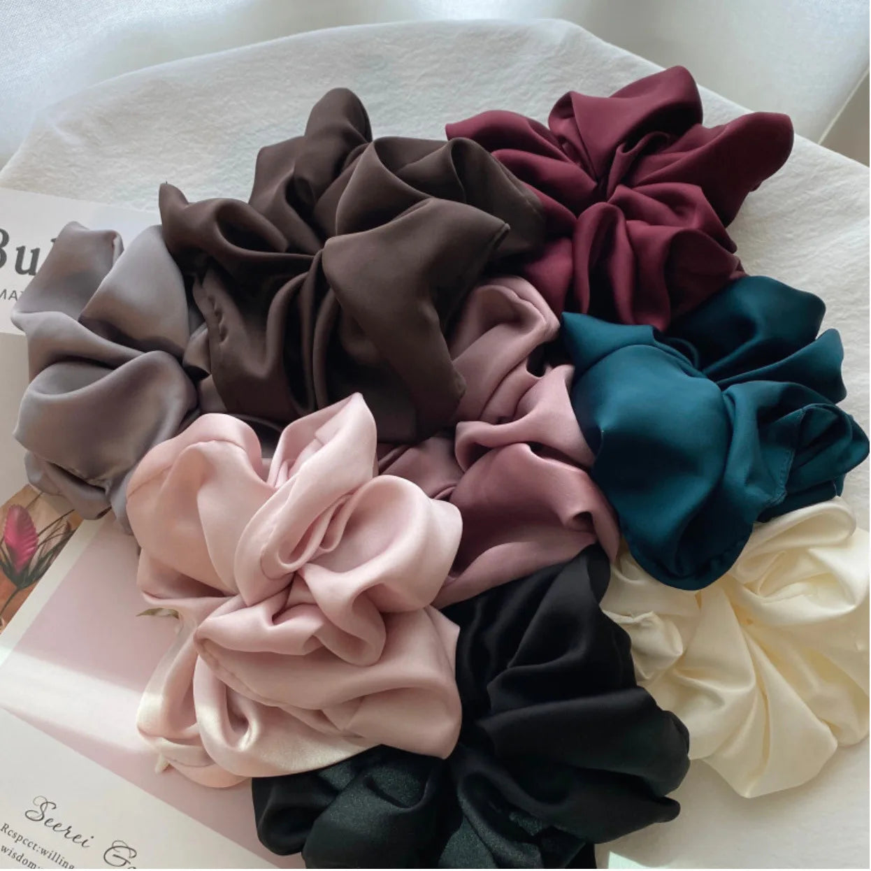 Fashion Oversized Silk Scrunchies for Women Korean Chiffon Elastic Hair Ties Ponytail Holder Headwear Chouchou Cheveux Femme