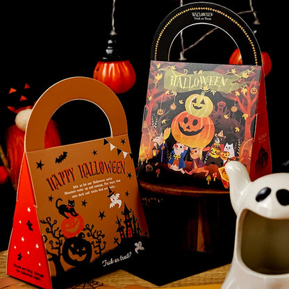 2Pcs Halloween Kraft Paper Portable Gift Bag Candy Packaging Bag With Handle Sealed Box Business Handbag Packaging Bag