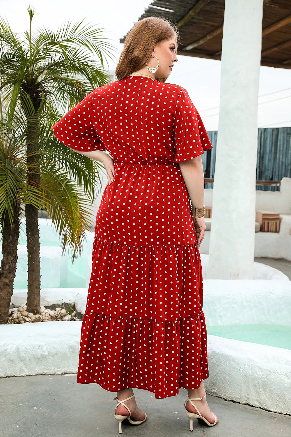 GIBSIE Plus Size Polka Dot V-Neck Butterfly Sleeve Dress Women Summer 2024 Holiday Beach Vintage Ruffle Hem Maxi Long Dresses