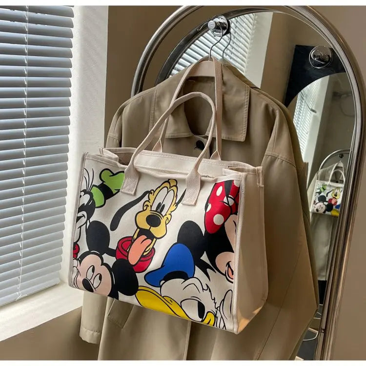 Disney Mickey Cartoon Cute Canvas Shoulder Bag Large Capacity Tote Bag Women's Fashion Mummy Bag Leisure Travel