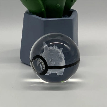 Pokemon 3D Crystal Ball Pikachu Figure Pokeball Engraving Crystal Charizard Model with Led Light Base Toys Anime Christmas Gift