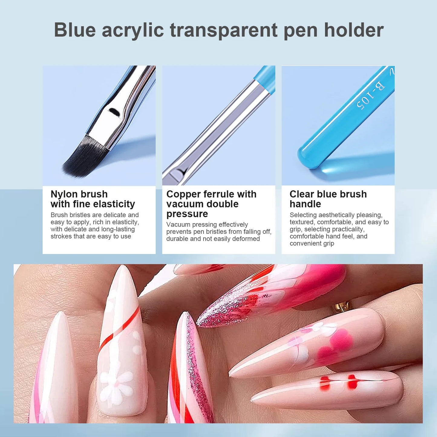 6pcs Nails Art Brush Pen 3D Tips Pattern Phototherapy Acrylic UV Gel Extension Builder Coating Painting Pen DIY Manicure Tools