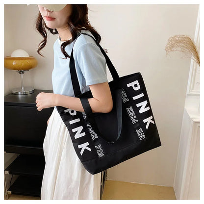 Literary Nylon Tote Bag For Women Large Capacity Shoulder Bag Fashion Letter Strap Handbags Large Capacity Tote Bag