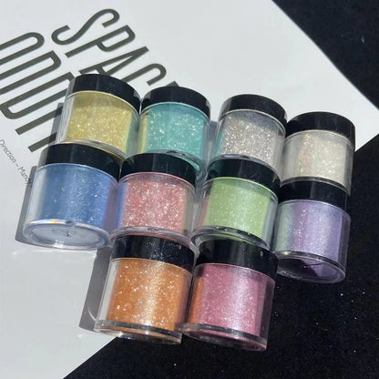 10Colors Sparkly Nail Glitter Powder Rainbow Crystal Diamond Pigment Dust Holographic DIY Manicure Chrome Nails Art Decoration