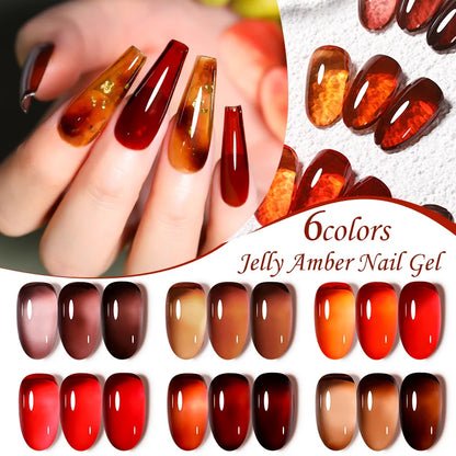 LILYCUTE 6PCs/Set Jelly Amber Gel Nail Polish Set Christmas Nail Art Nail Gel Semi Permanent UV Gel Polish Varnishes