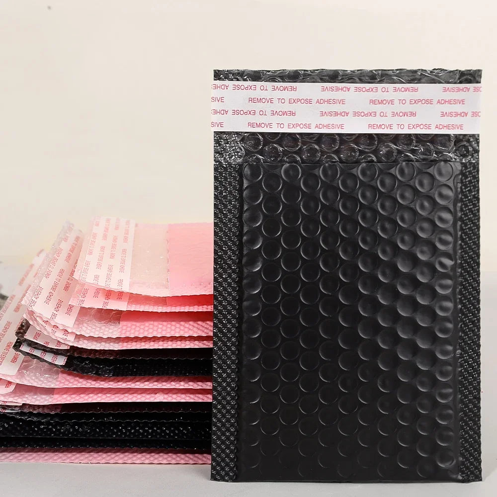 50-10PCS Black/Pink Bubble Envelope Self Seal Padded Bubble Mailers Waterproof Shipping Packages for Jewelry Makeup Supplies